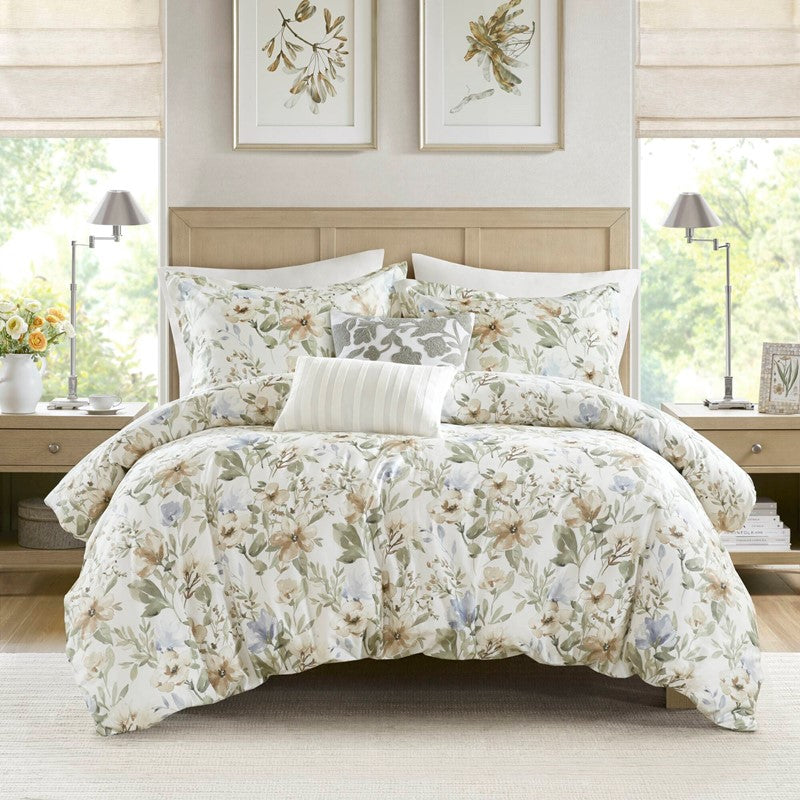 Herbal 5 Piece Cotton Sateen Comforter Set