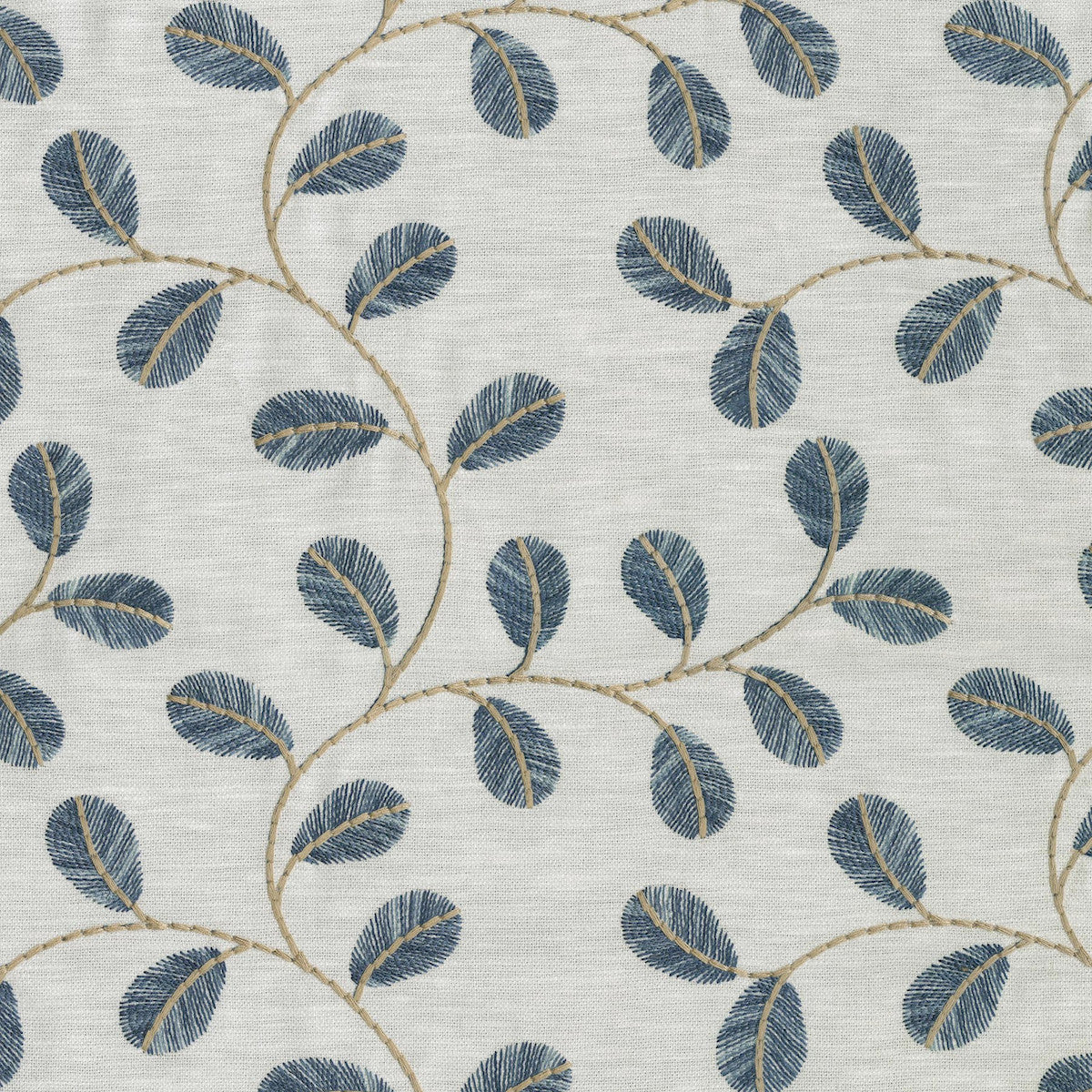 P.K. LIfestyles Leaf Love Lapis Embroidered Polyester Blend Fabric