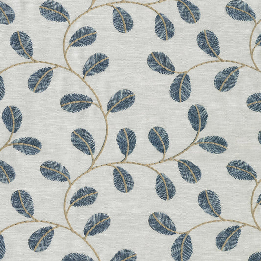 P.K. LIfestyles Leaf Love Lapis Embroidered Polyester Blend Fabric